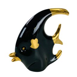Italian Murano Bell Glass Black And 24K Gold Leaf Fish Figurine - #FS-7