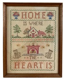 HOME IS WHERE THE HEART IS Framed Needlepoint Sampler - #BR-5