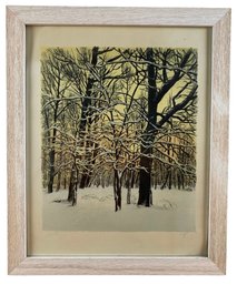 Winter Forest Landscape Chromolithograph, Signed - #BR-3