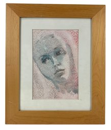 Framed Original Watercolor Female Portrait Painting, Signed - #S17-1