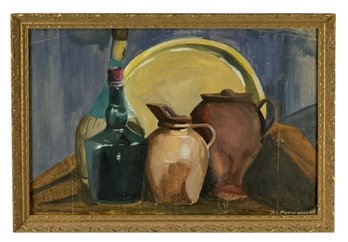 Framed Still Life Gouache On Paper, Signed - #C1