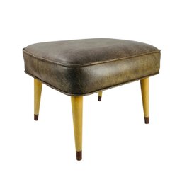 Mid-Century Brown Vinyl Footstool - #FF