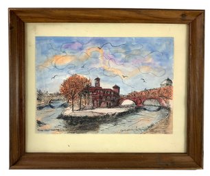Domenico Antoci Signed Italian Roman Landscape Hand Colored Lithograph - #C1