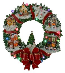 Lenox Snowman Village Lighted Wreath With Original Box (WORKS) - #S19-2
