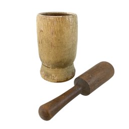 Vintage Carved Wooden Mortar & Pestle Set - #S14-2