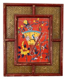 Chinese Hand Painted Red Mosaic Ceramic Tile, Framed - #S13-F