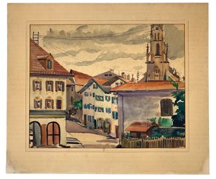 1930 Signed Watercolor Painting, 'BAD TOLZ Near Oberammergau, Germany' - #S11-4L