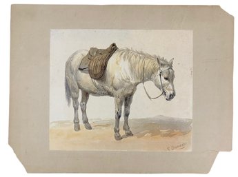 Vintage Western Saddled Horse Color Engraving - #S11-5L