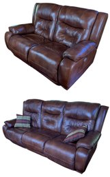 Brown Leather Electric 3-Seater Double Recliner Sofa & Electric Recliner Loveseat Set - #LR