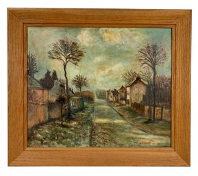 1960 Village Landscape Oil On Board Painting, Signed - #A10