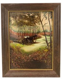 Impressionist Wooded Civil War Cannon Landscape Oil On Board Painting - #A2