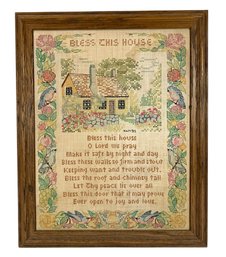 Vintage Bless This House Prayer Framed Cross Stitch - #A9