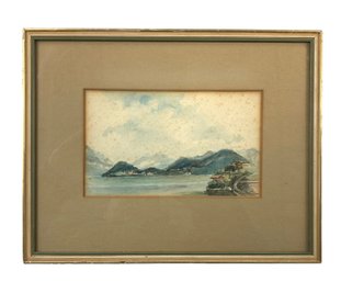 European Lakeside Landscape Watercolor Painting, Framed - #A1