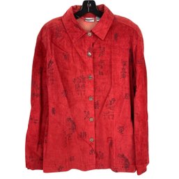 Chico's Chinese Lantern/Character Pattern Suede Leather Jacket, Women's Size 3 (X-Large) - #CR