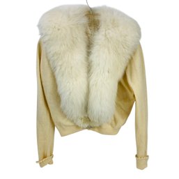 Vintage Genuine Fur Collar Sweater With Lace Lining - #CR