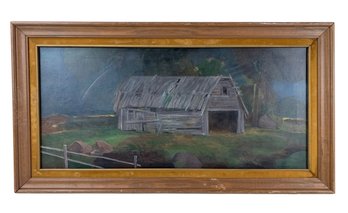 Stormy Weather Barnscape Impressionist Oil On Canvas Painting, Signed Kononov - #A8