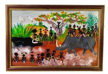 Naive Folk Art Enamel Painting On Board, Jose Ruiz (Puerto Rico, B. 1936) - #A9