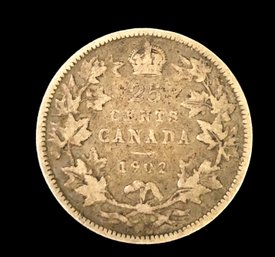 1902 Canada 25 Cents Silver Coin - #JC-B7