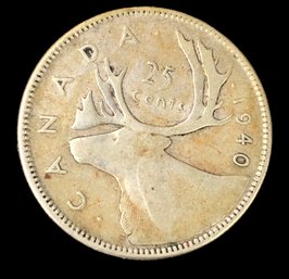 1940 Canada Silver 25 Cent Coin - #JC-B26