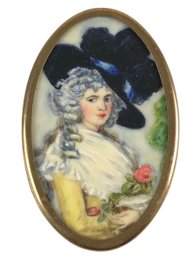 Antique French Porcelain Portrait Miniature Brooch - #S4-2