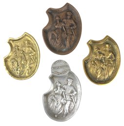 Collection Of Art Nouveau Risque Aluminum, Brass & Bronze Trinket Dishes - #FS-3
