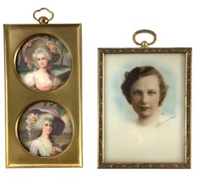 Victorian Miniature Portraits & 1940s Female Miniature Portrait On Porcelain - #FS-4