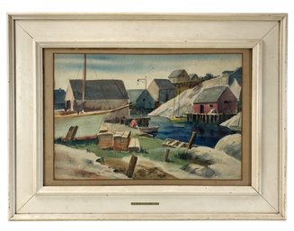 Peggy's Cove, Nova Scotia Watercolor Painting Signed Harry Dietch (American, 20th Century) - #A6