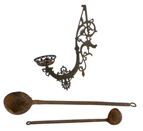 Victorian Cast Iron Oil Lamp Bracket & Smelting Ladles - #S16-5