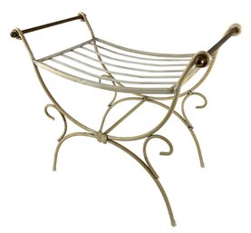 Hollywood Regency Wrought Iron Curule Bench - #FF