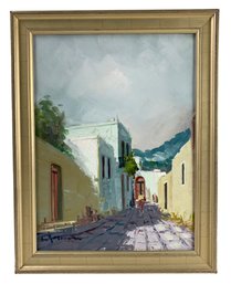 Spanish Village Landscape Oil On Board Painting, Signed - #A2