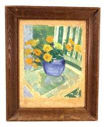 Mid-Century Floral Still Life Oil On Board Painting, Signed Mae Marshall - #C2