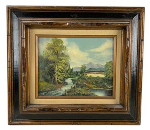 Countryside Landscape Oil On Board Painting, Signed C. Wells - #A5