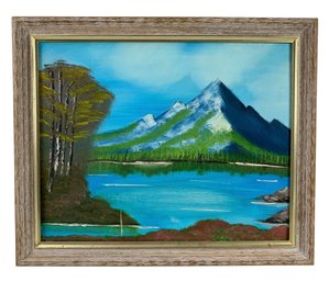 Lakeside Mountain Landscape Oil On Canvas Painting - #C2