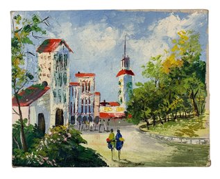 Mid-Century European Cityscape Oil On Canvas Painting, Signed - #S5-4