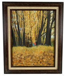 1977 Autumn Forest Landscape Oil On Canvas Painting, Signed - #S13-F