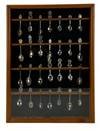 Collection Of Souvenir Spoons With Glass Front Display Cabinet - #SW-10