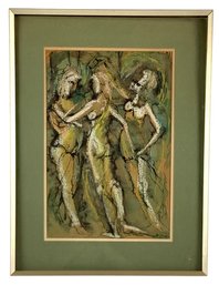 Mid-Century Abstract Female Nude Study Ink & Gouache, Signed - #S8-4