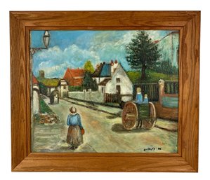 1966 French Village Impressionist Oil On Board Painting, Signed - #RBW-W