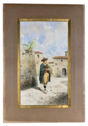 Italian Street Musician Watercolor Painting, Signed - #S11-4L