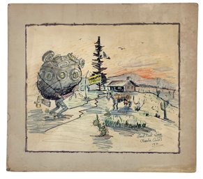 1970 New Mexico Homestead Ranch Illustration, Signed Charlie Ando - #C1