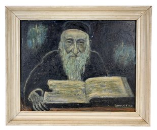 1960 Mid-Century Rabbi Portrait Oil On Board Painting, Signed - #A3