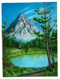 Mountain Landscape Oil On Board Painting, Signed F. Pitman - #S12-4