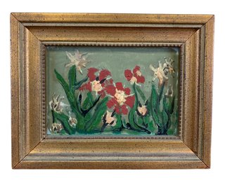 Mid-Century Floral Impressionist Oil On Board Painting - #S12-4