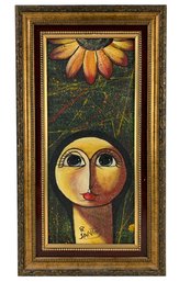 Surrealist Sunflower Oil Painting On Canvas, Signed B. Santos - #RBW-W