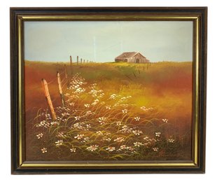 Rural Country Landscape Oil On Canvas Painting, Signed - #S13-F