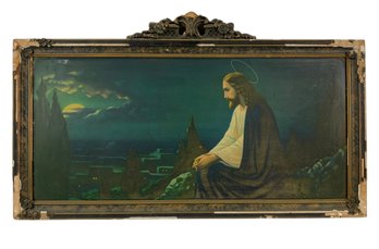 Vintage Christ On The Mount Of Olives Lithographic Print On Tin - #2