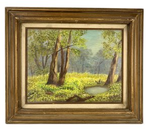 Mid Century Forest Summer Landscape Oil Painting On Board, Signed Ruth Picha - #R3