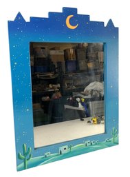 Moonlit Southwestern Desert Hand Painted Framed Wall Mirror - #S13-F