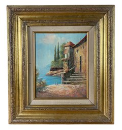 Italian Mediterranean Landscape Oil Painting, Signed Rossini - #BR