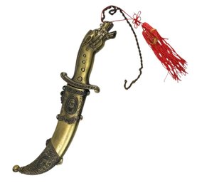 Decorative Mongolian Curved Dagger With Horse Head Handle & Sheath - #S10-2